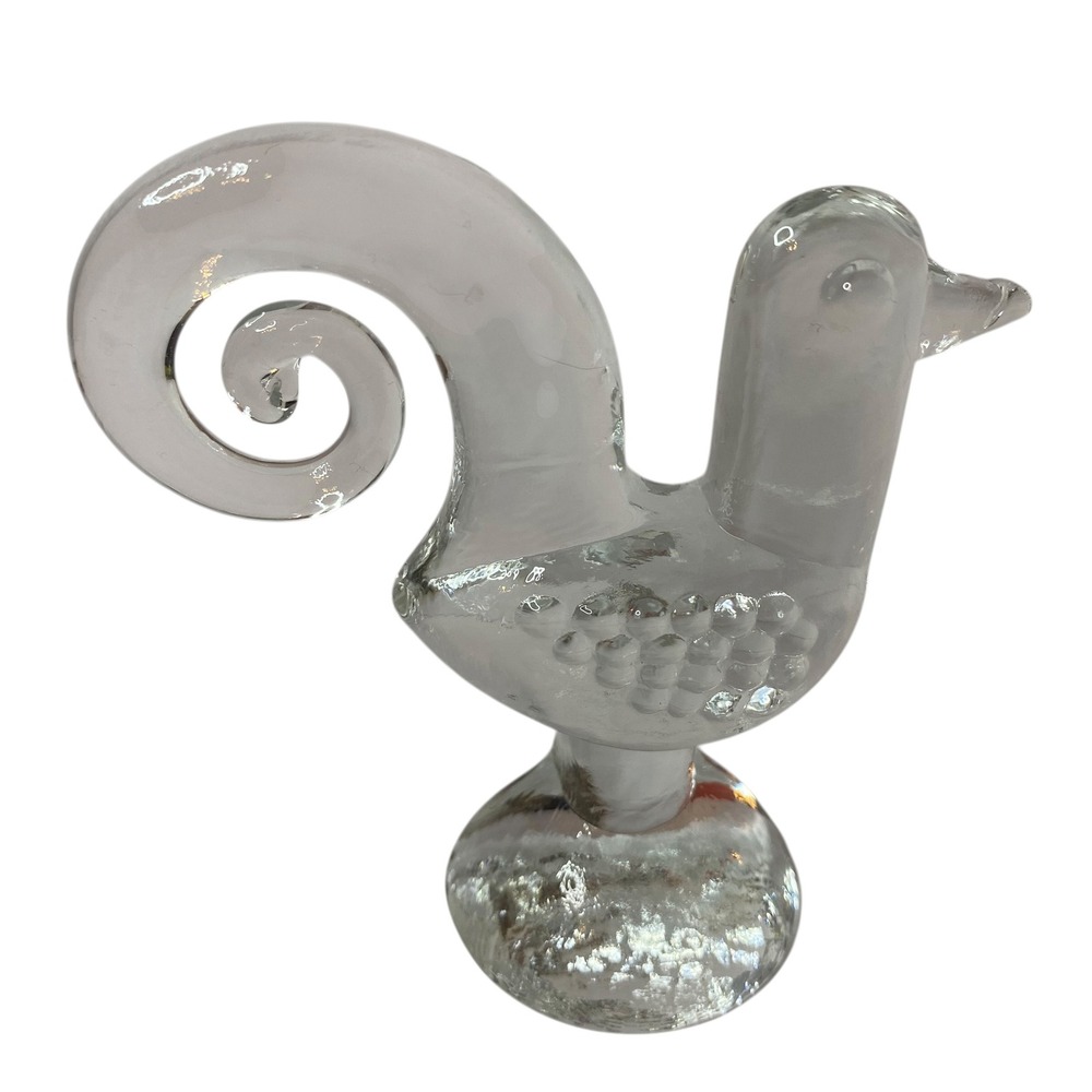 Kosta Boda Art Glass 70s Bird Figurine Curled Tail MCM Paperweight Zoo Series
